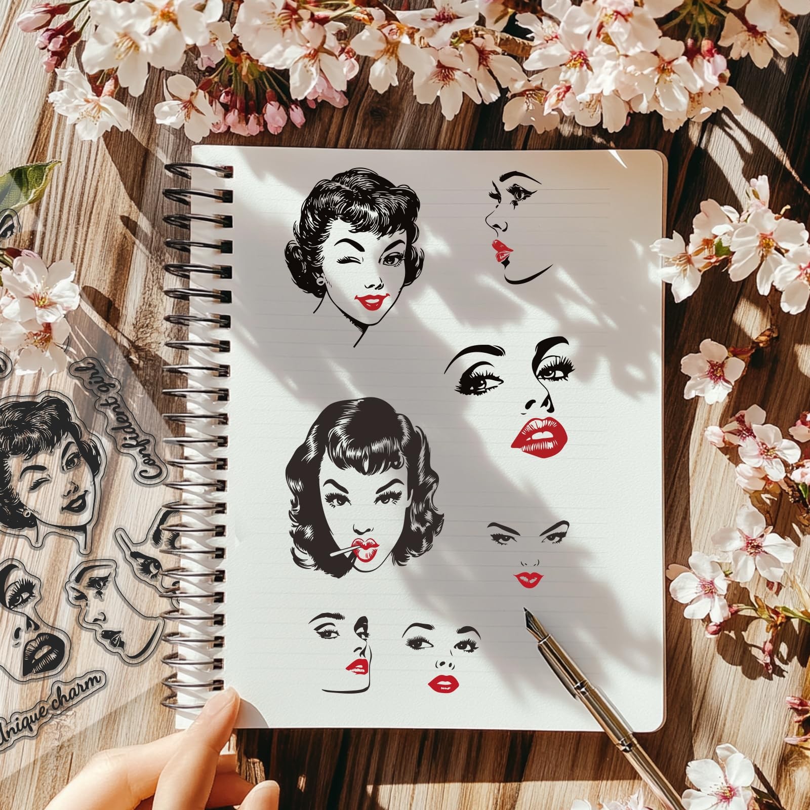 Female Face Clear Stamps Facial Expressions Transparent Stamps Retro Feel
