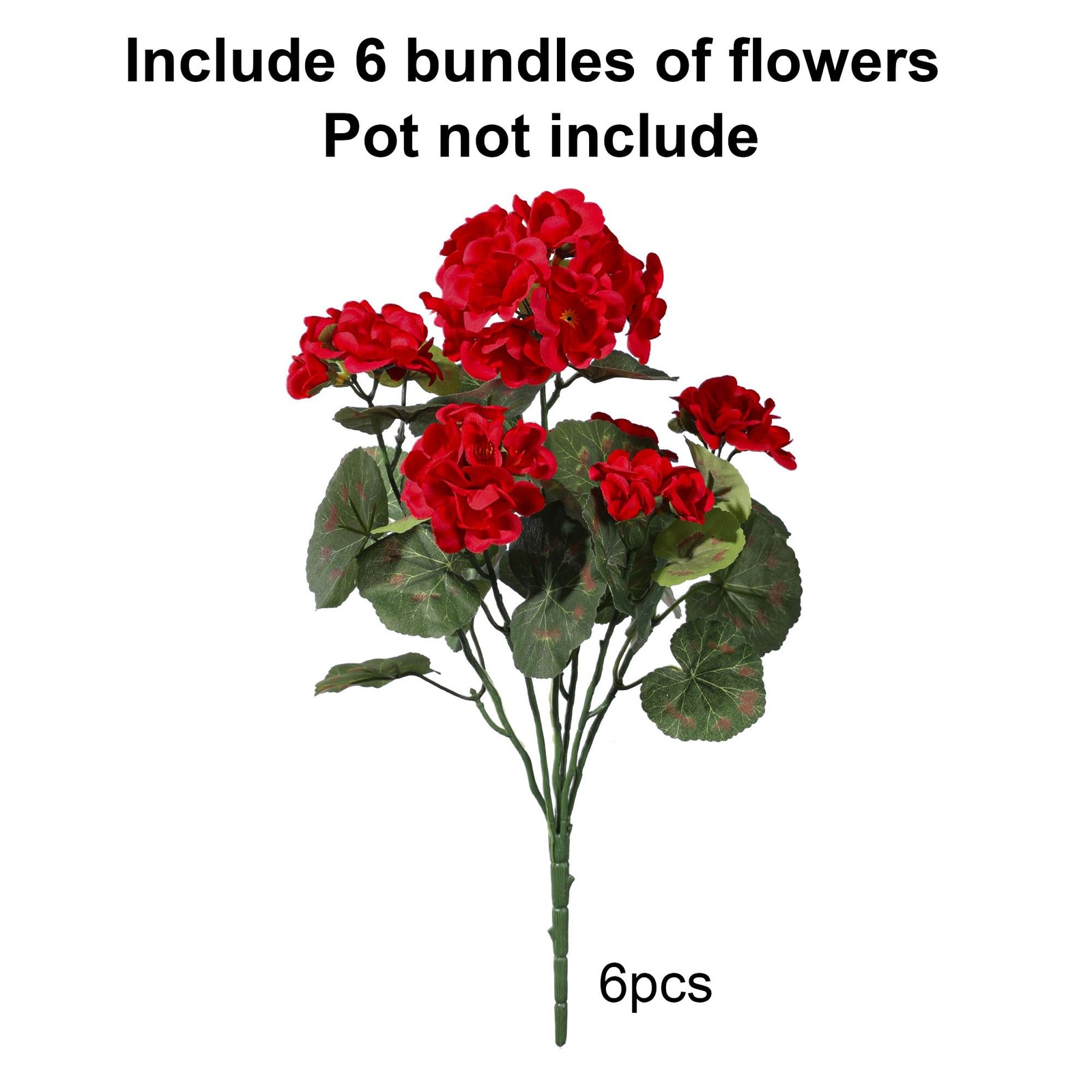 Artificial Geraniums Fake 3 inches (D) x 4.5 (W) x 9 (H), 6 Red