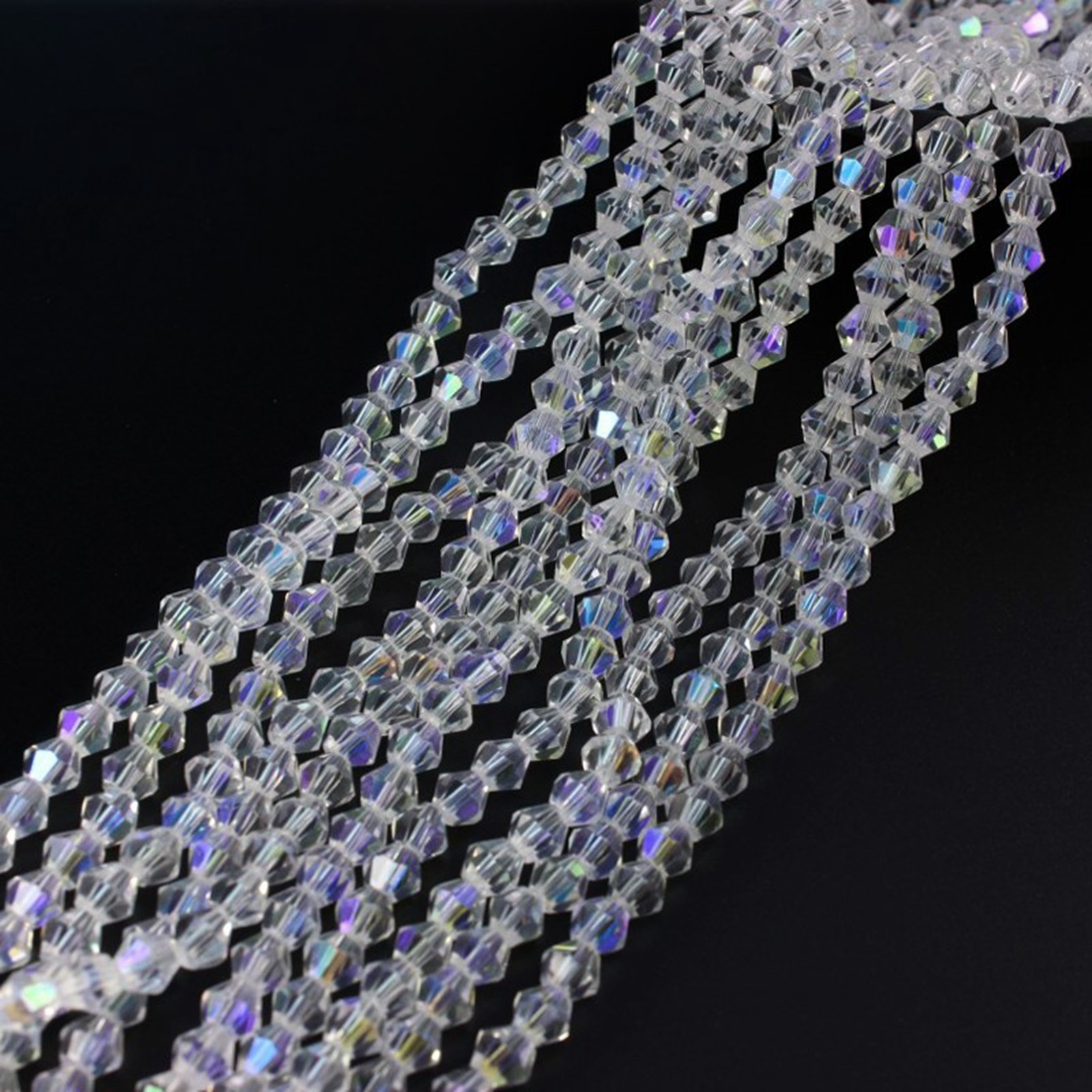 500pcs 4mm Clear AB Coated Bicone Crystal Beads – Sparkling Luster Faceted Glass