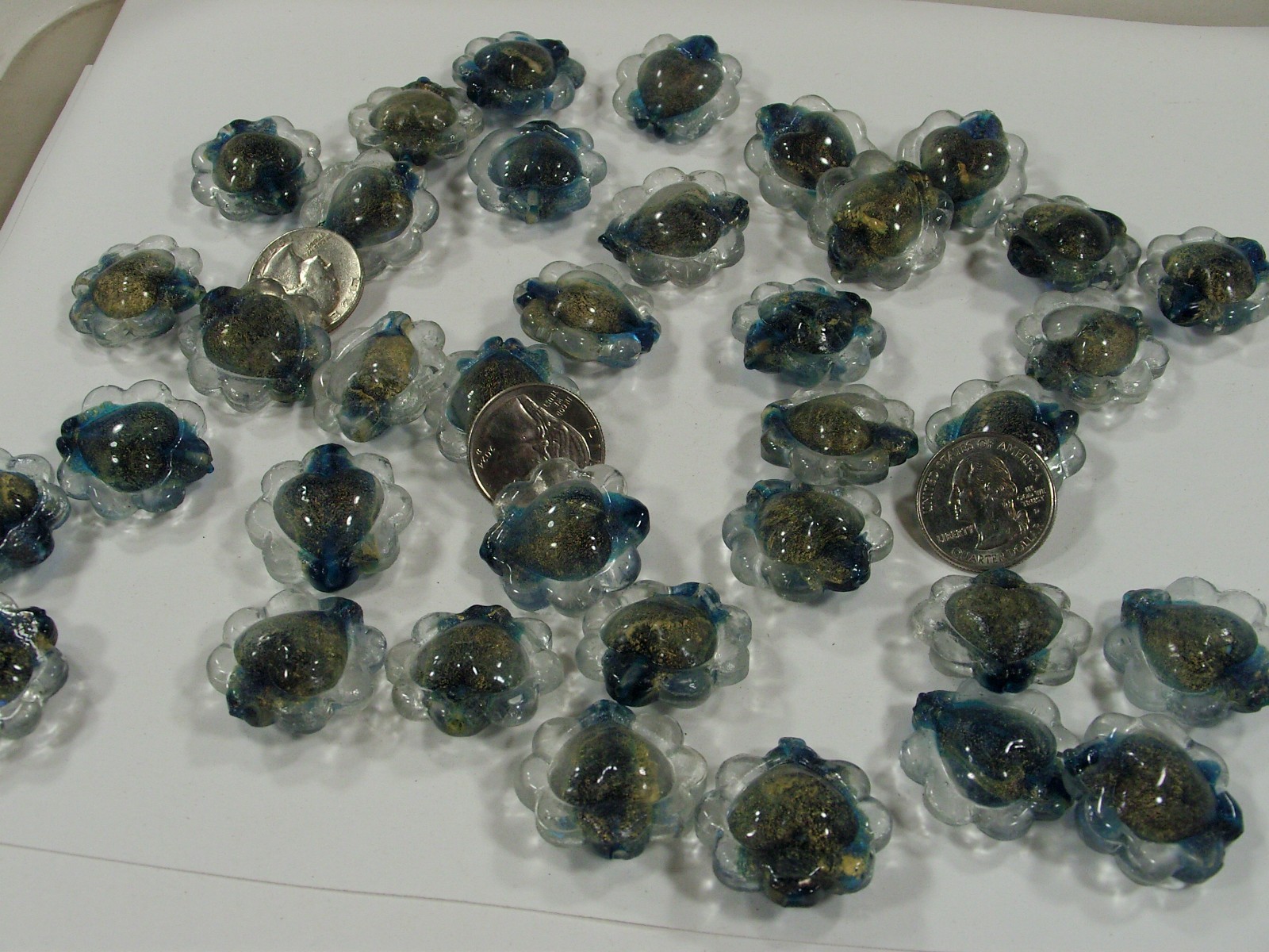 65 Pieces (12mm x 29mm) Large Blue Inner Heart Lampwork Glass Beads (JAPO-5)