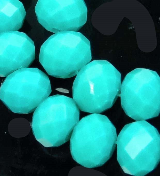 8x6mm Faceted Brilliant Cyan glass Opaque Light Blue Rondelle Beads 16″