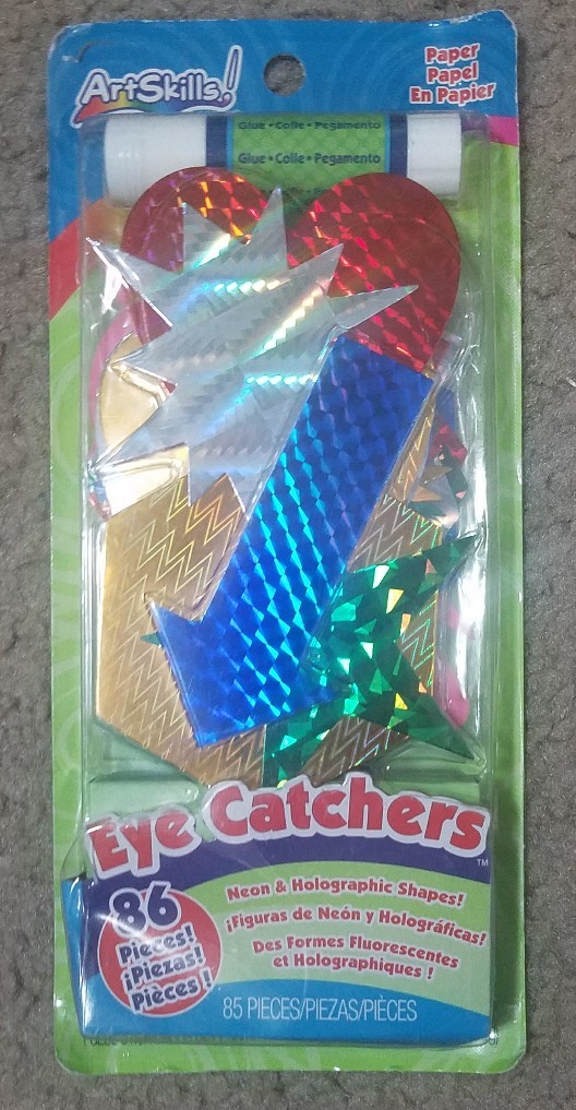 Art Skills 86 Pcs Eye Catchers Neon & Holographic Shapes Stickers, w/ Glue Stick