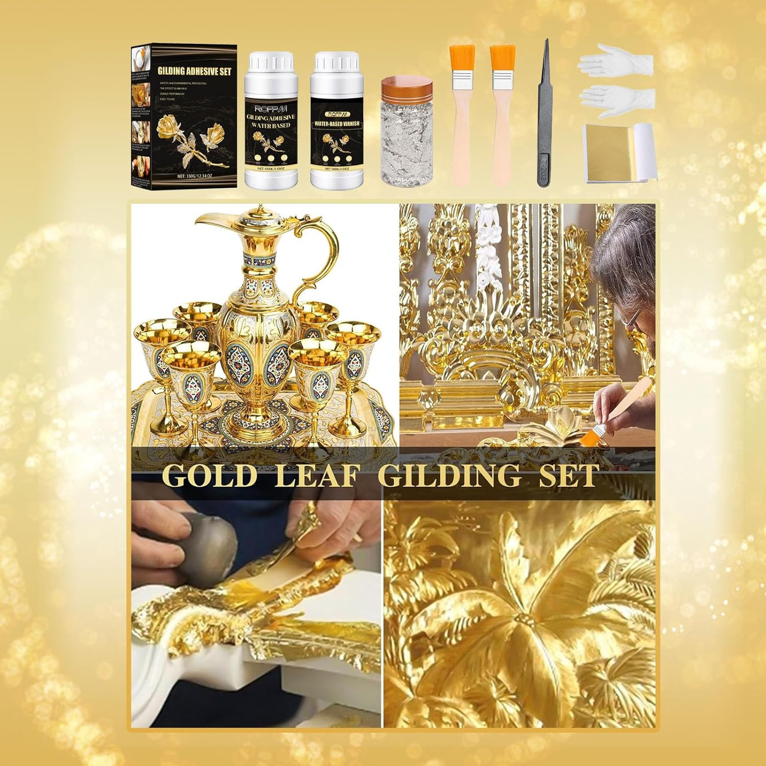 Gilding Adhesive Set Gold Leaf Sheets for Art 100ml Water Based Metal Leaf Glue