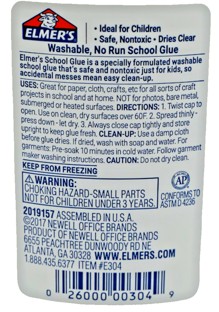 Elmer’s School Glue Washable No Run 4 fl oz (118mL) Safe Nontoxic – 3 Pack