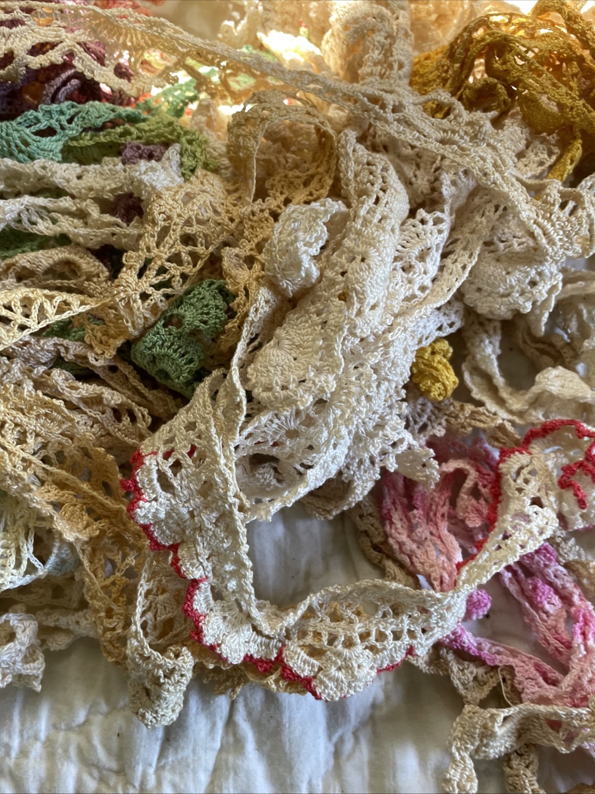 1+ lbs Vintage Lace Crochet Ribbon Trim Edging Remnants Scraps Sewing Craft 50pc