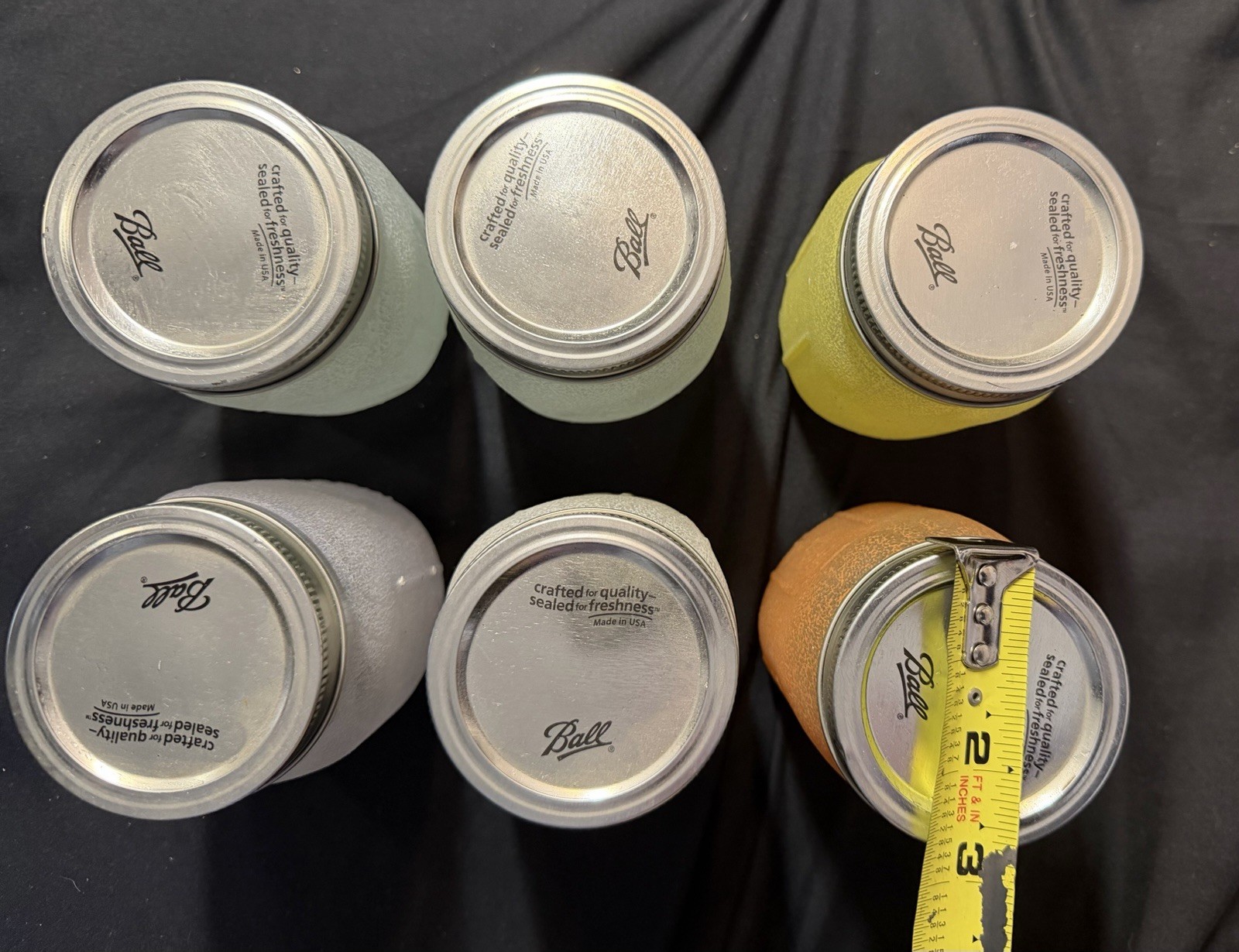 Hand Painted Frosted Mason Jars with Lids Various Pastel Colors Set Of 6