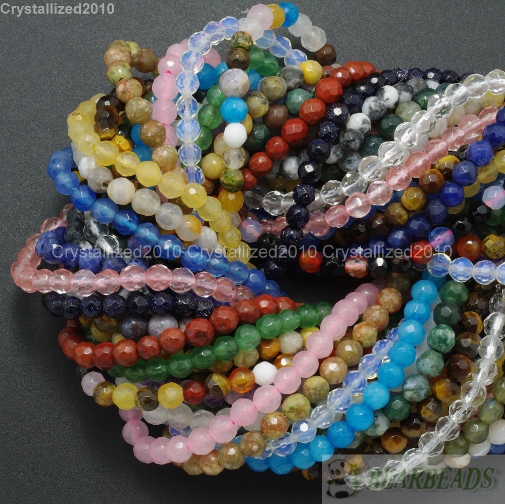 Natural Gemstones 6mm Faceted Round Loose Beads Strand 15” ~ 16” Pick Stone