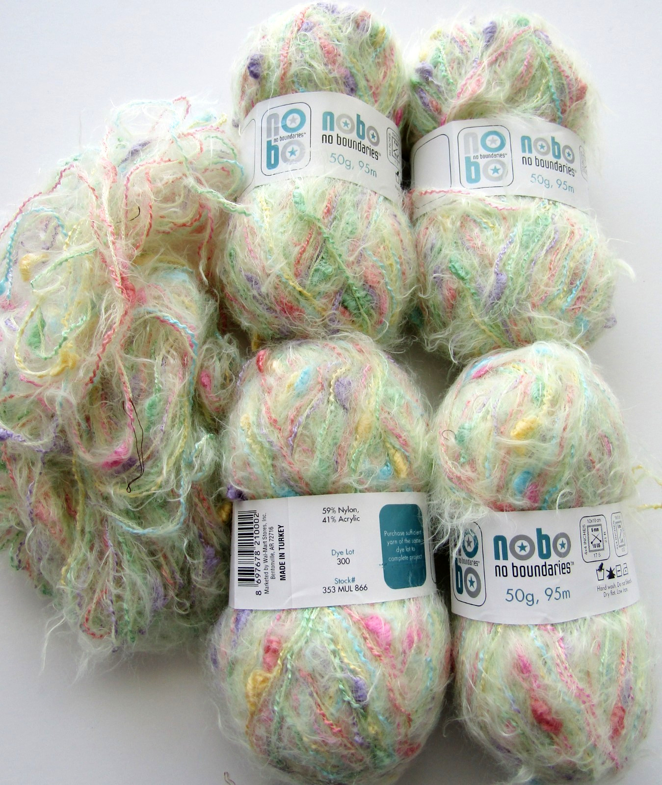 4x NOBO No Boundaries Yarn Pastel Green, Purple, Yellow, Pink 4 skeins