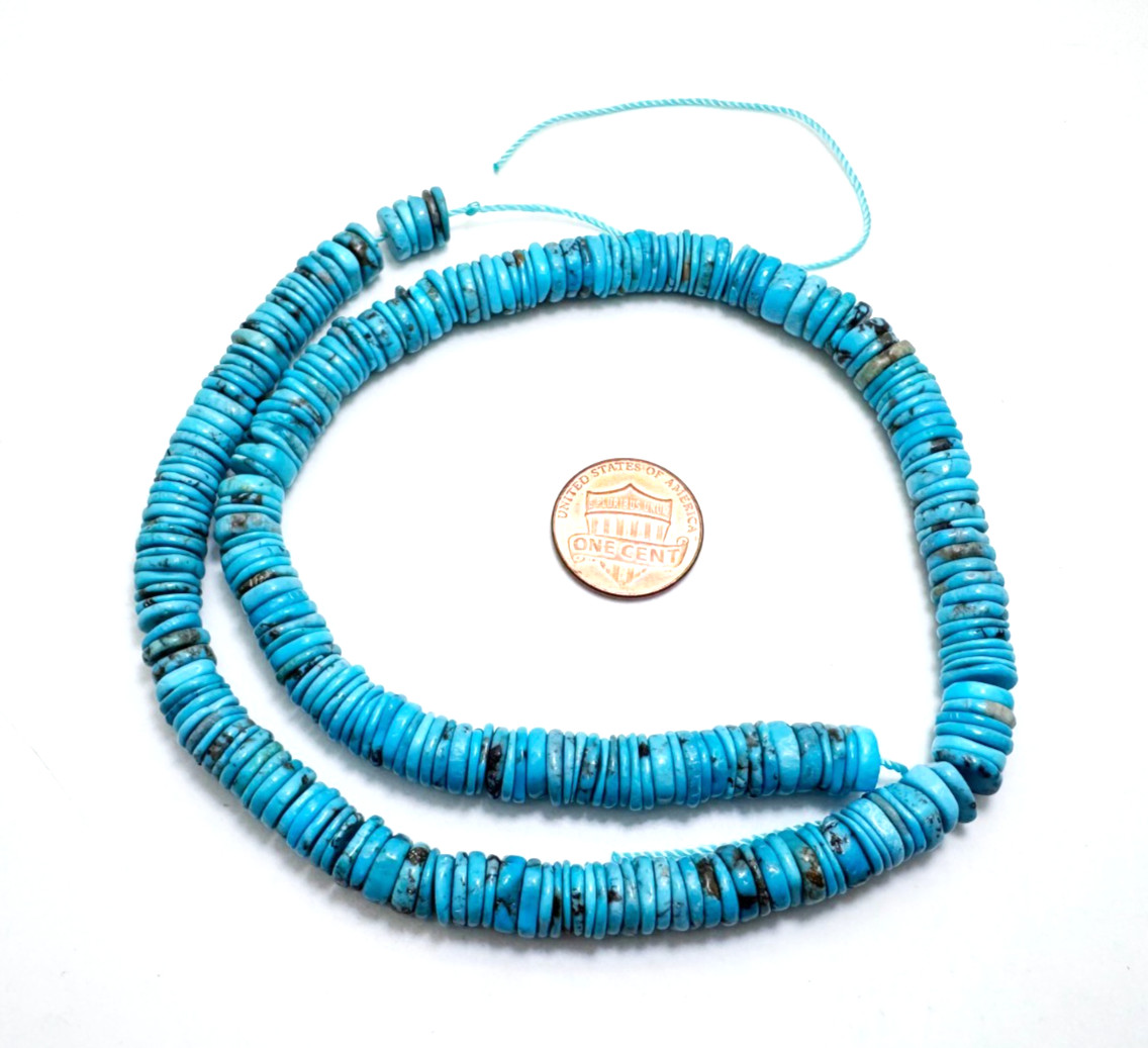 Genuine Natural Blue Arizona Kingman Heishi Disc Round Gemstone Beads PGS157