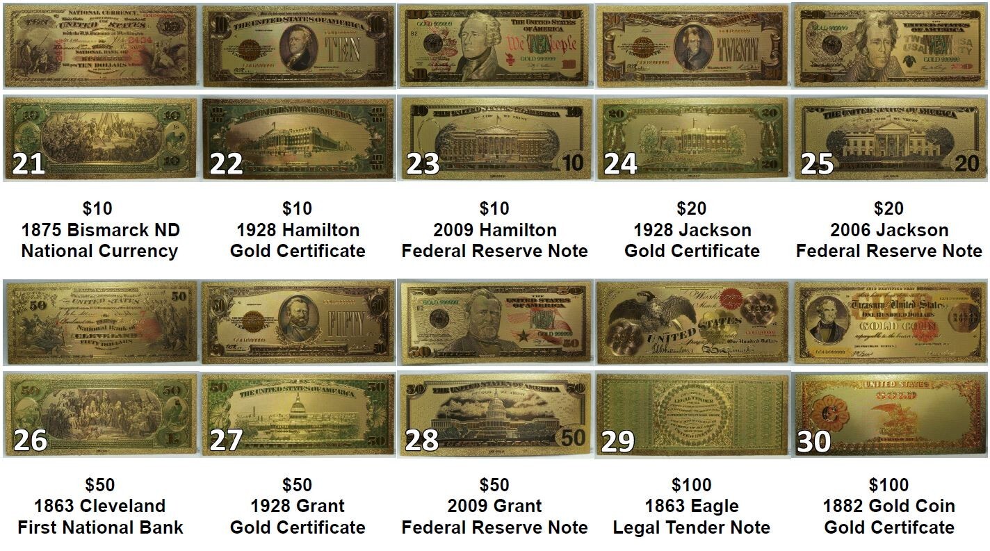 24K Gold-Plated Foil Note Currency Bill Paper Money Novelty Famous Cash