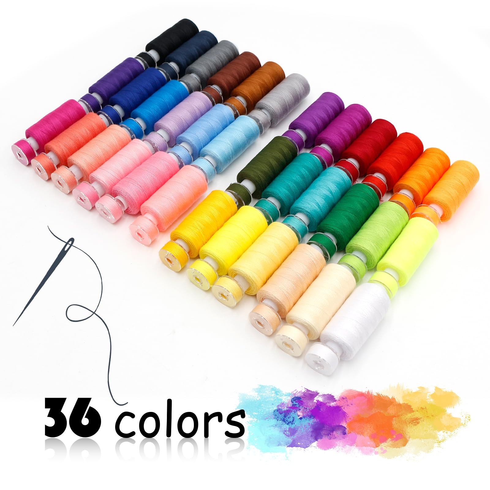 72Pcs Sewing Thread kit, 36 Assorted Colors Machine Threads with Spools, 36 S…