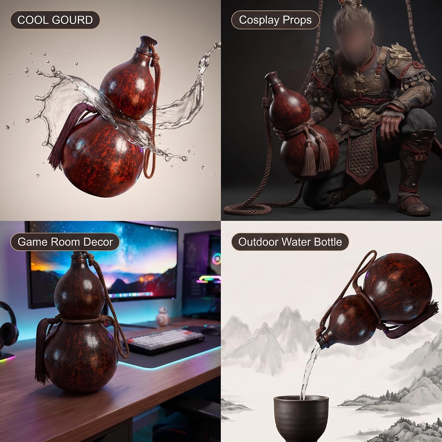 Gourd Water Bottle, Wukong Game Decor 23oz/750ML Big Water Bottle, Game Wukon…