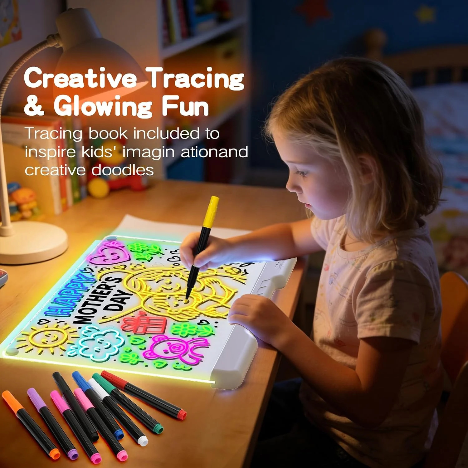 LED Light Board Drawing Pad for Kids, Rechargeable Glow Art Tablet with 12 Color