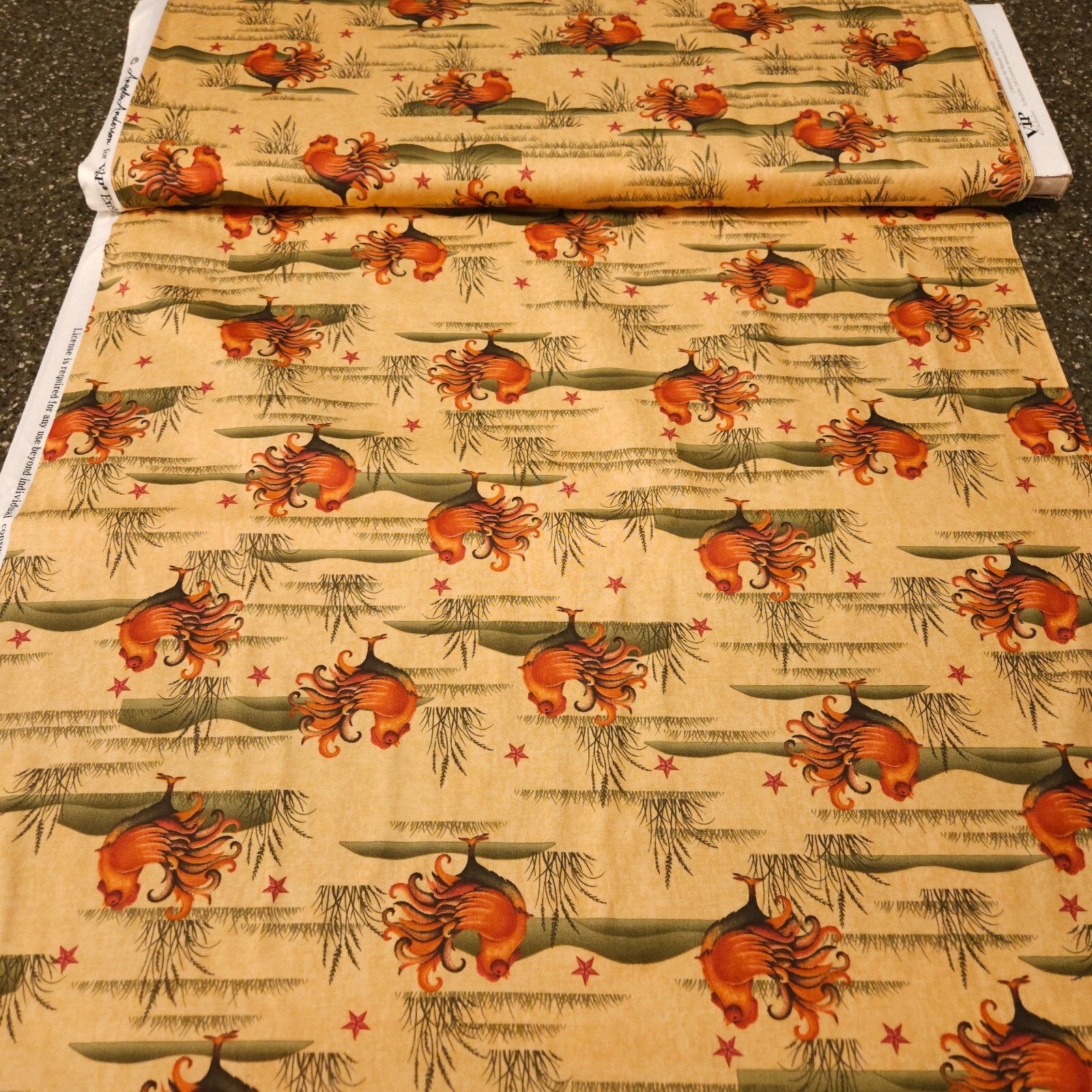 Country Charm BTY Angela Anderson VIP Roosters Rust Sage Deep Tonal Tan