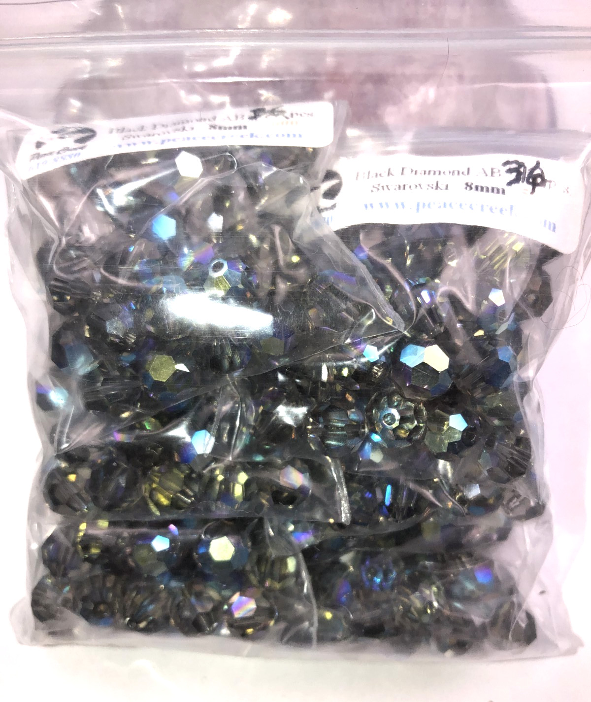 Swarovski crystal 8mm Black Diamond AB #5000 (8 baggies of 36=288 beads)