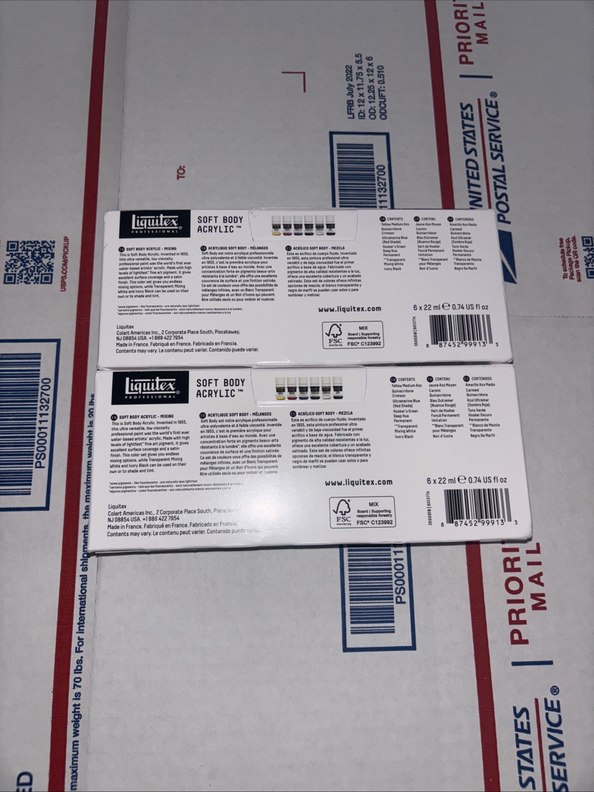 Lot Of 2 Liquitex Soft Body Acrylic Mixing Set, 6pc Each (12 Total)