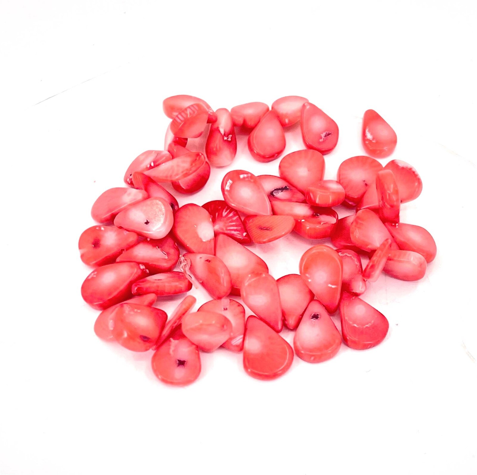 50 Pink Bamboo Coral Flat Teardrop Beads Drop 11mm – 13mm