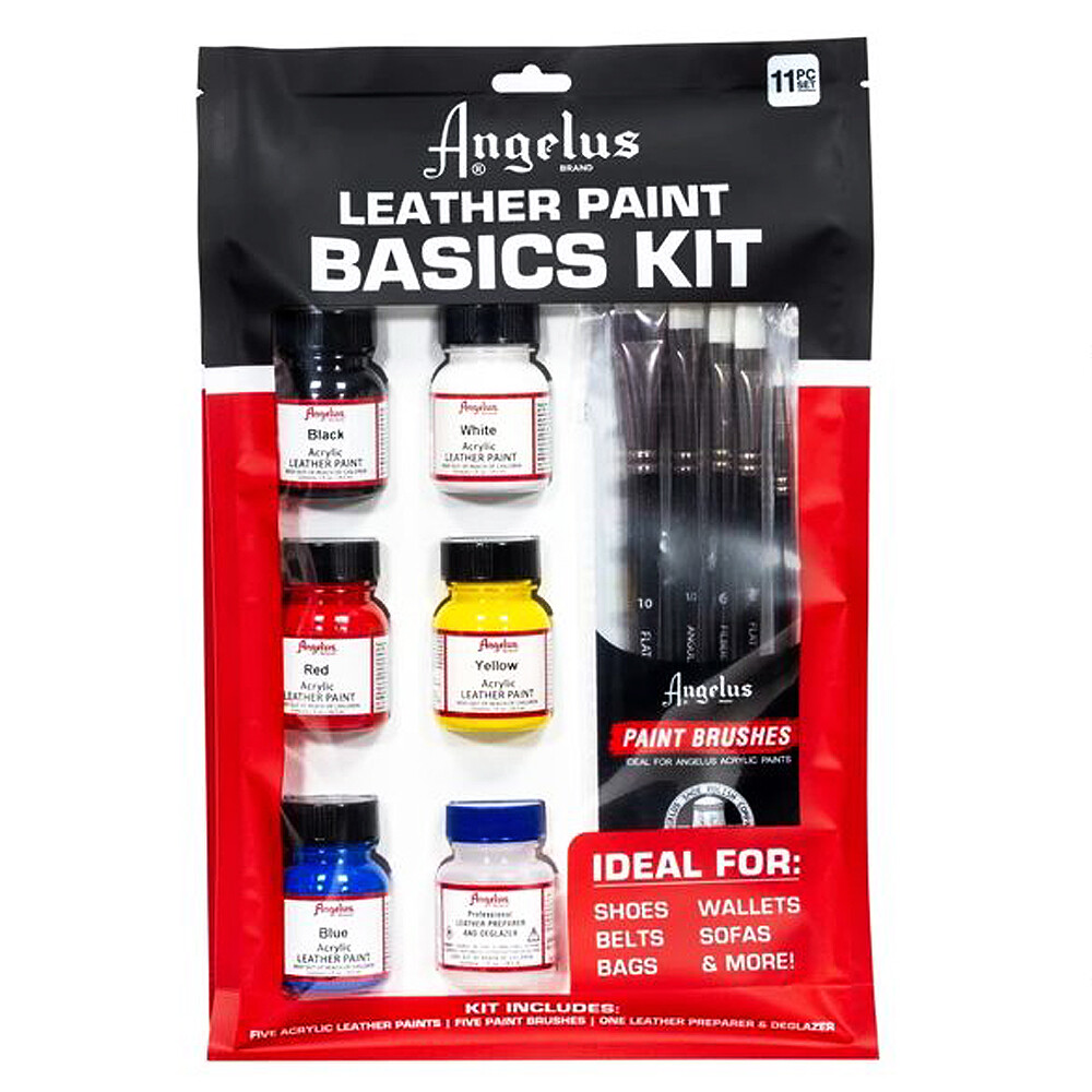 70AS Angelus Leather Paint Basics Kit Of Assorted Colors 1 Ounce