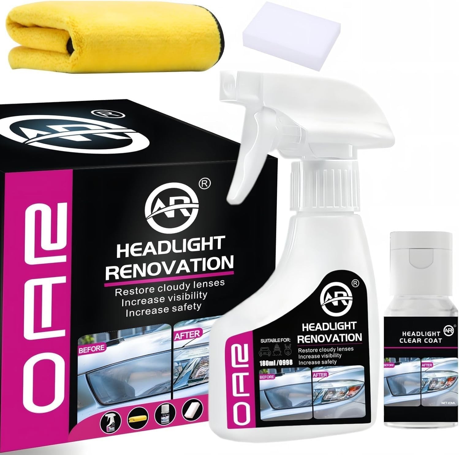 Headlight refurbishing Agent, New Automotive Headlight Restoration Kit,Oxidized.