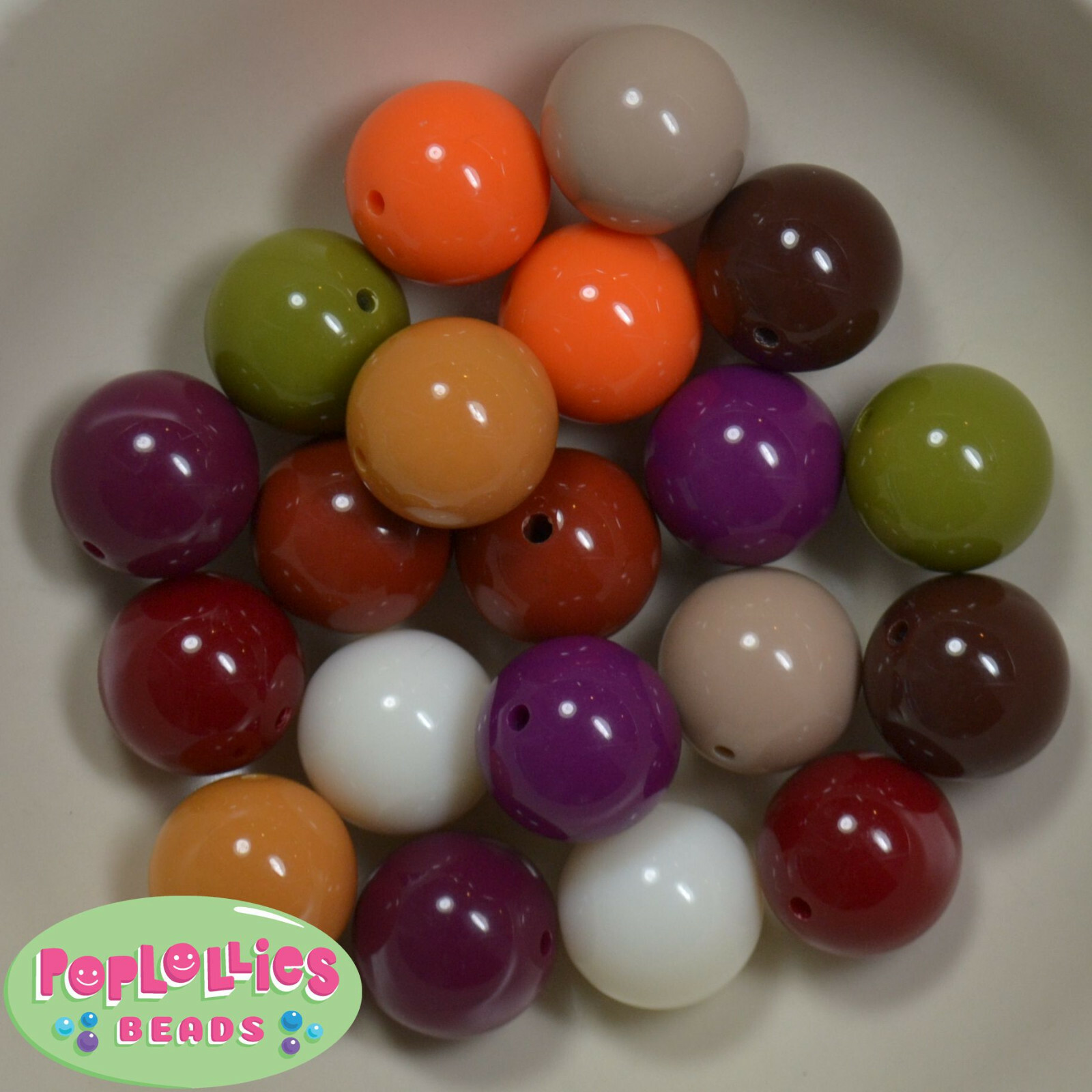 20mm Mixed Color Autumn Acrylic Solid Bubblegum Beads 20pc CHUNKY mix1