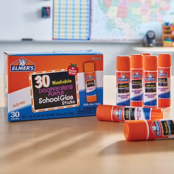Elmer’s Disappearing Purple School Glue Sticks, Washable,7 Gram,30 Count(2 pack)