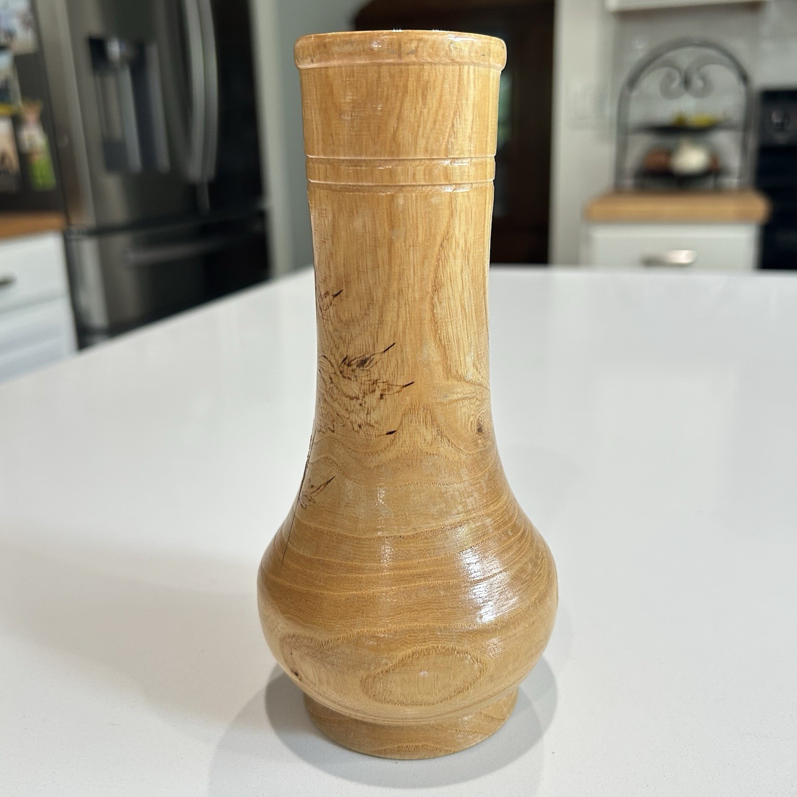 Vintage Hand-turned Wood Vase Bulgaria