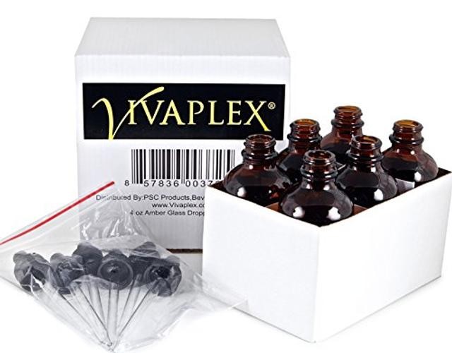 , 6, Amber, 4 oz Glass Bottles, with Glass Eye Droppers