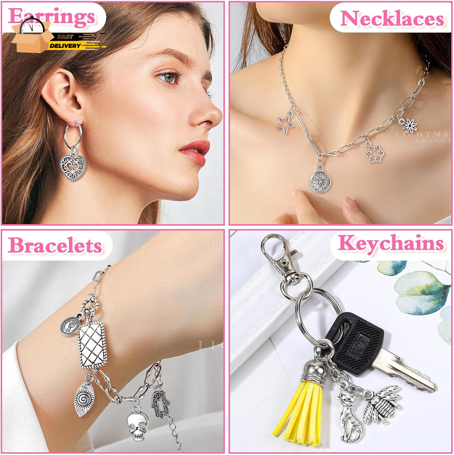 400 Pcs Silver Charms for Jewelry Making, Wholesale Bulk Lots Tiny Assorted Mix
