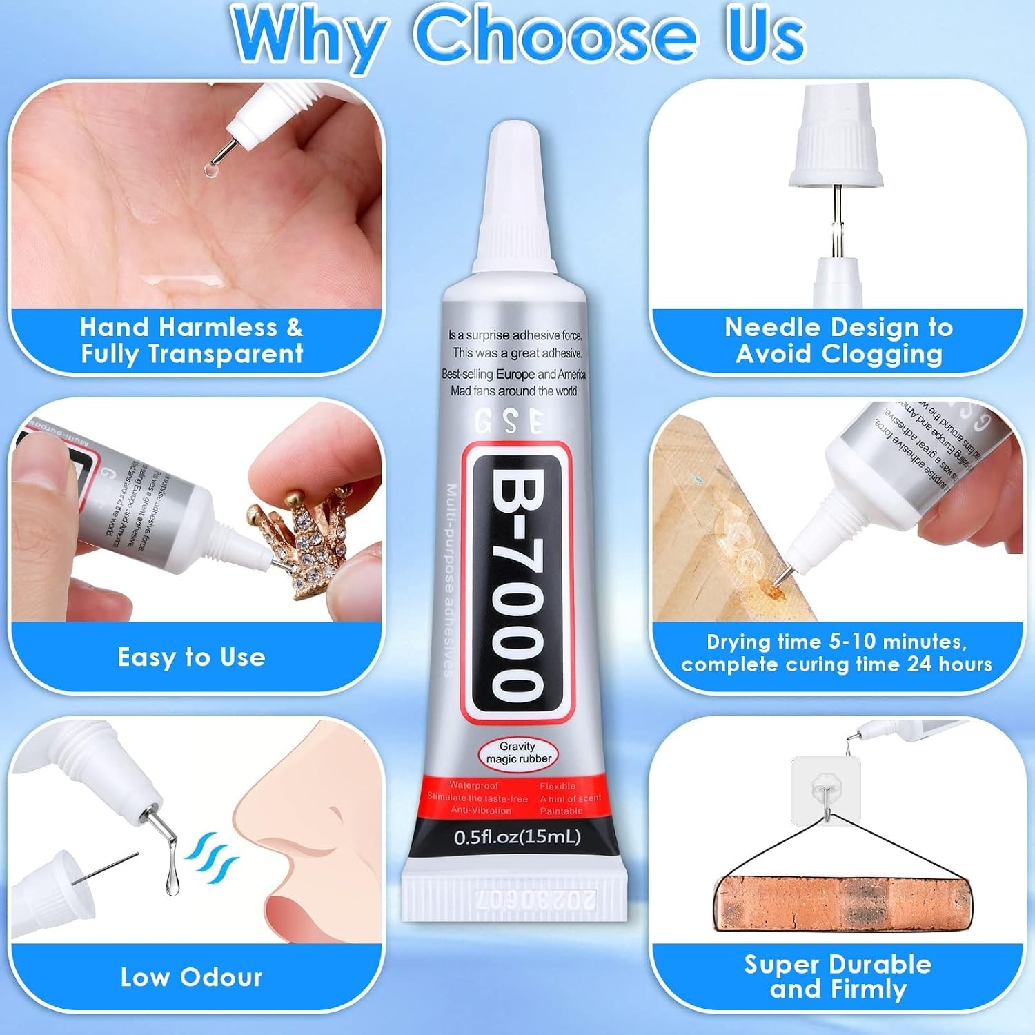 Durable & Waterproof B7000 Craft Glue – 5PCS 15ml Super Glue for All Materials