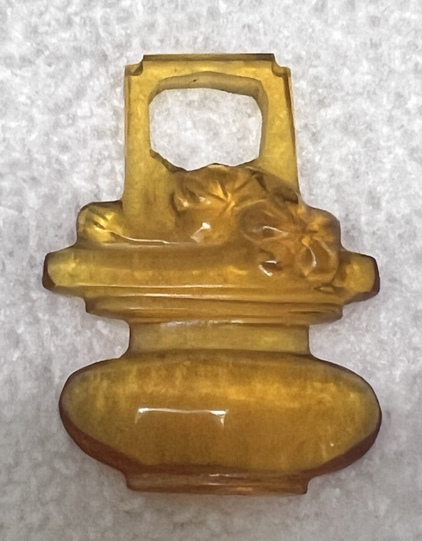 Vintage Amber Glass Bead Pendant Flowers In Vase 1 3/4L x 1 1/4 W