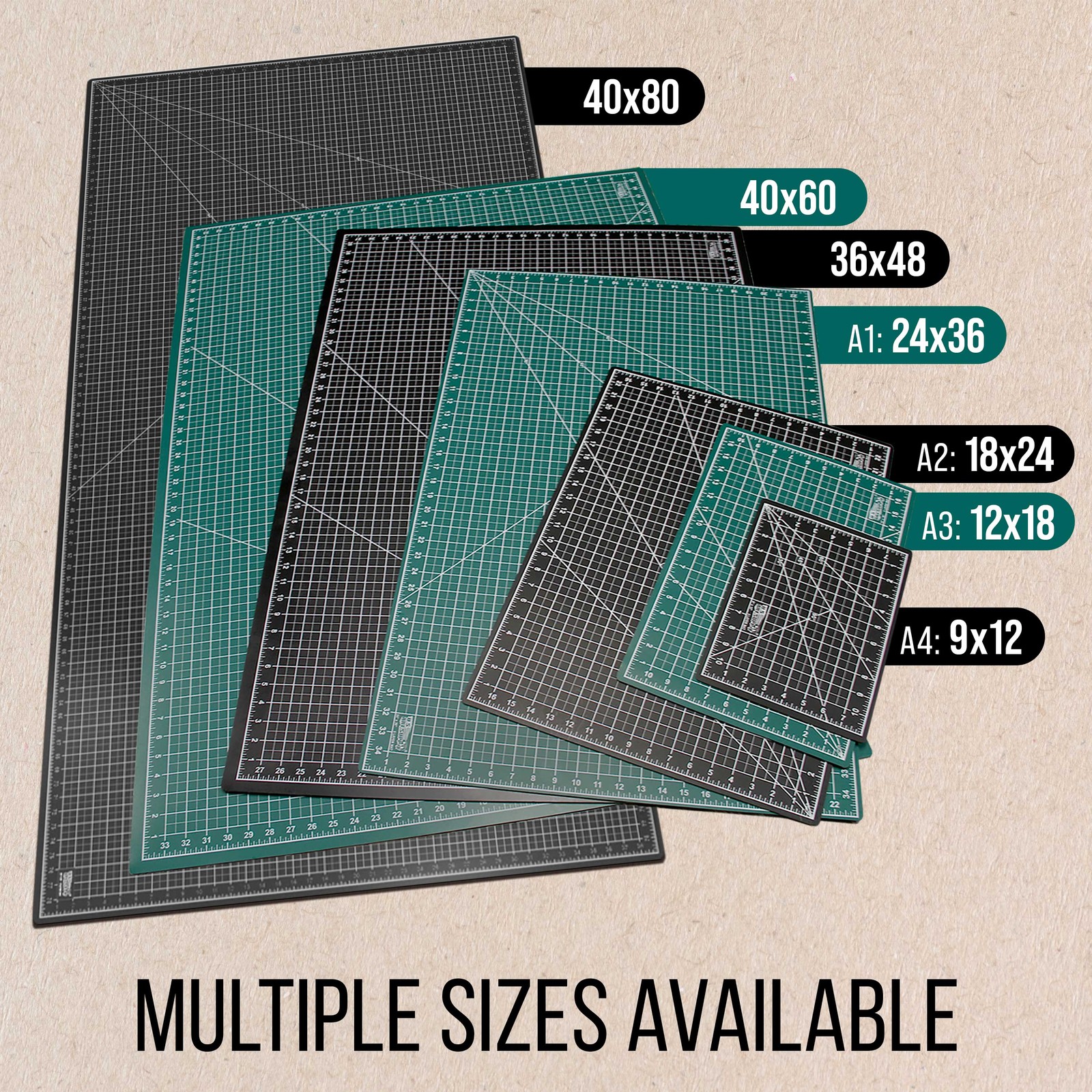 18″ x 24″ GREEN/BLACK Self Healing 5-Ply Double Sided Durable Cutting Mat