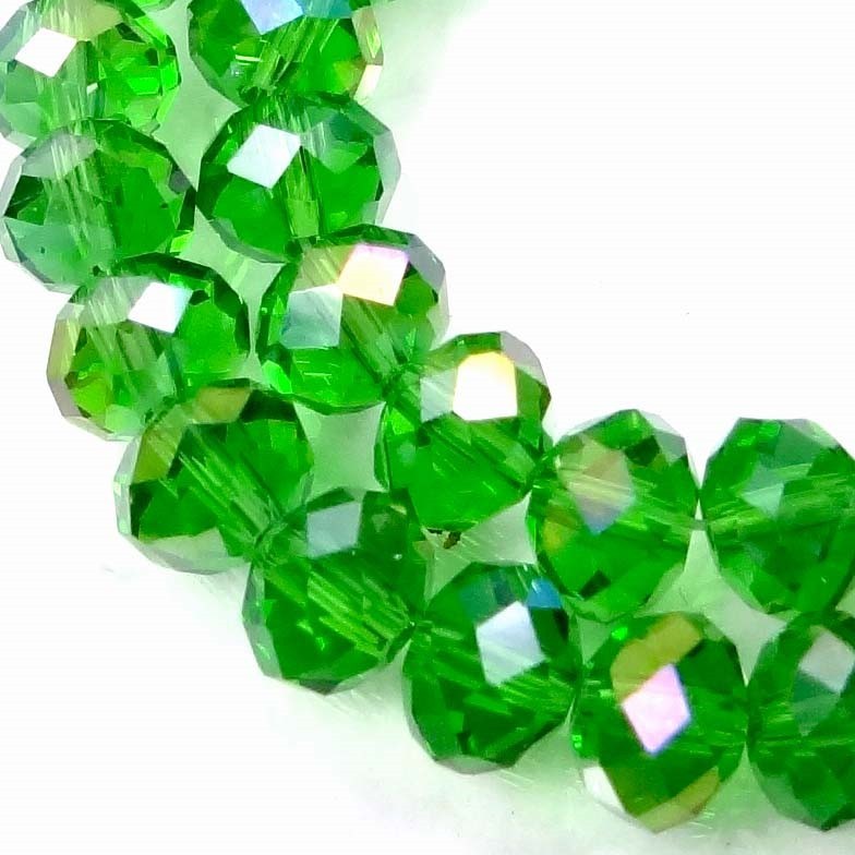 8x6mm Faceted AB Green Glass Rondelle Beads 16″