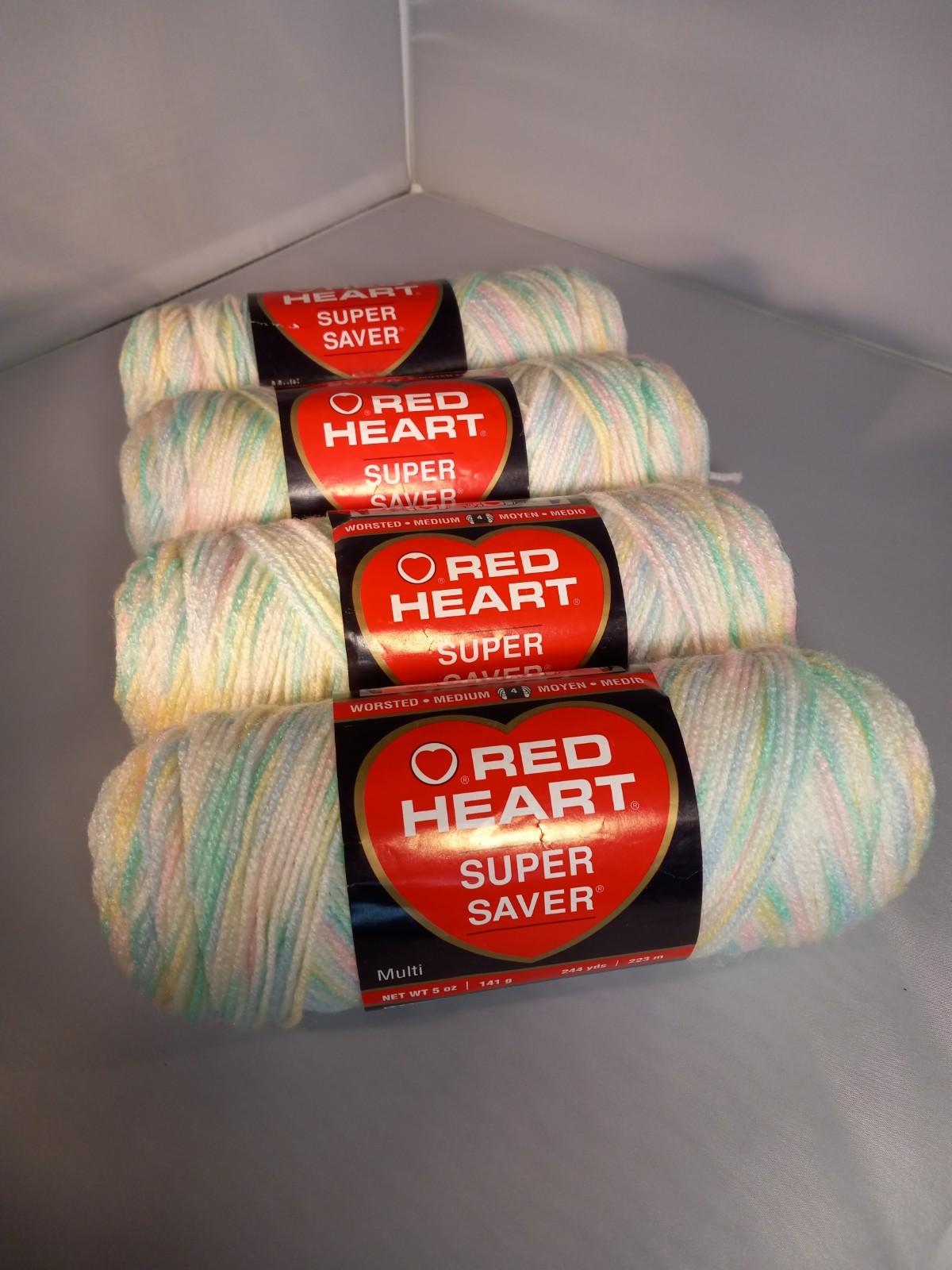 Red Heart Super Saver Yarn 4 Skeins New Old Stock Same Dye Lot Baby Print!