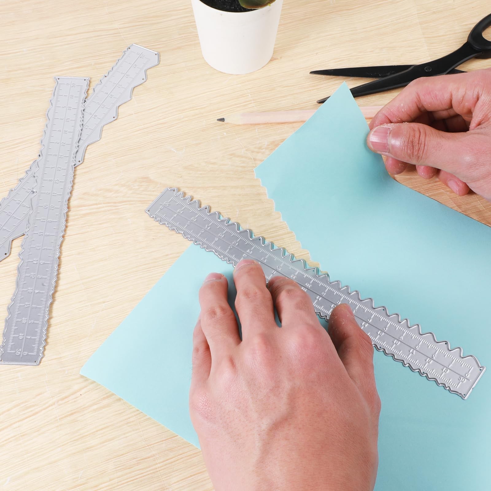JJUNW 3 Pcs Deckle Edge Ruler Carbon Steel Metal Paper Tearing silver