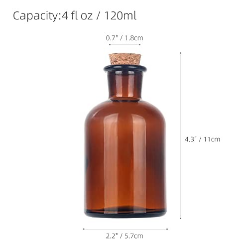 Decorative Round Glass Bottles with Cork Stoppers (2 Pcs/Amber / 4 fl oz.)