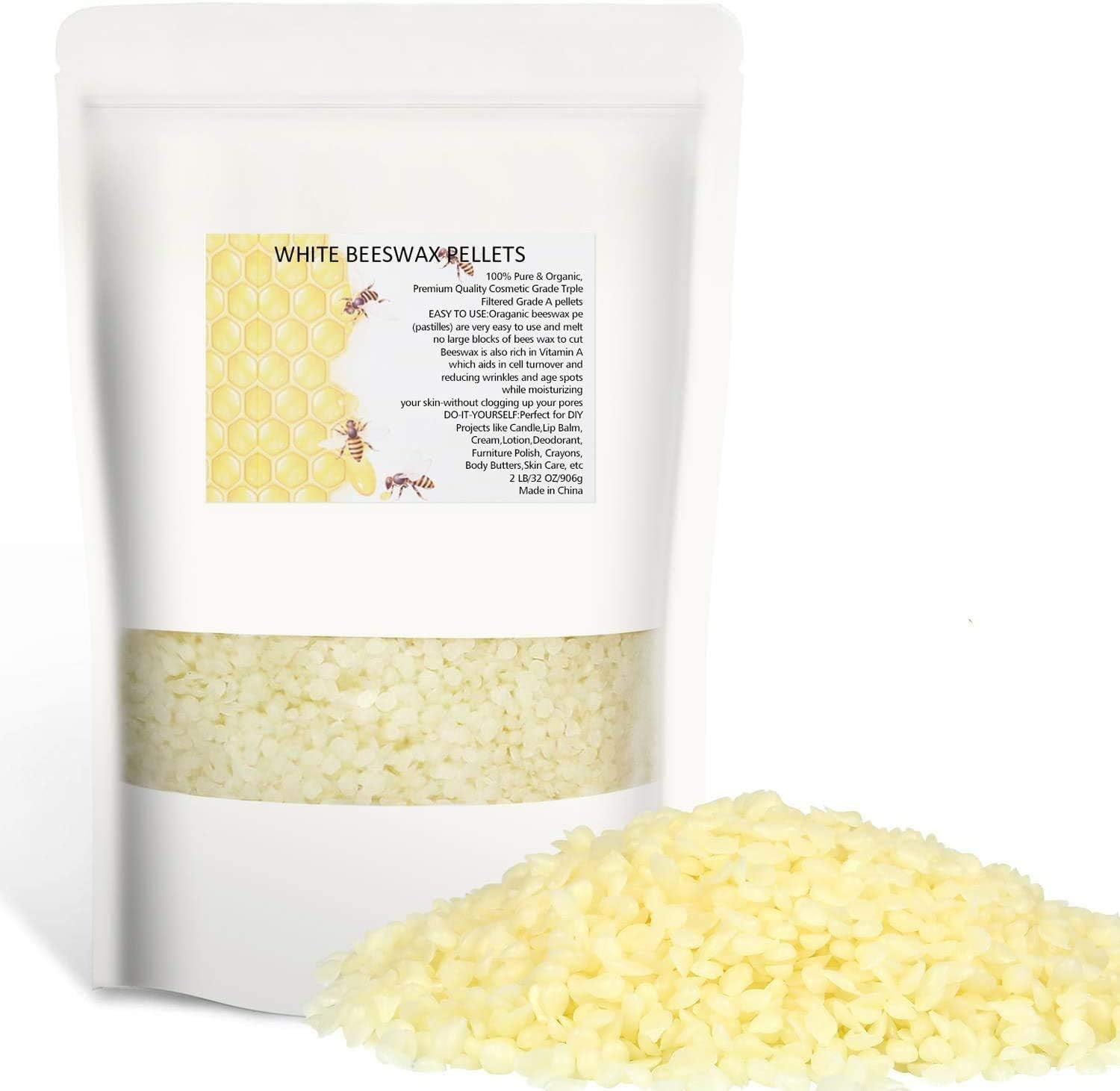 White Beeswax Pellets 2LB 100% Pure and Natural Triple Filtered for Skin, Face,