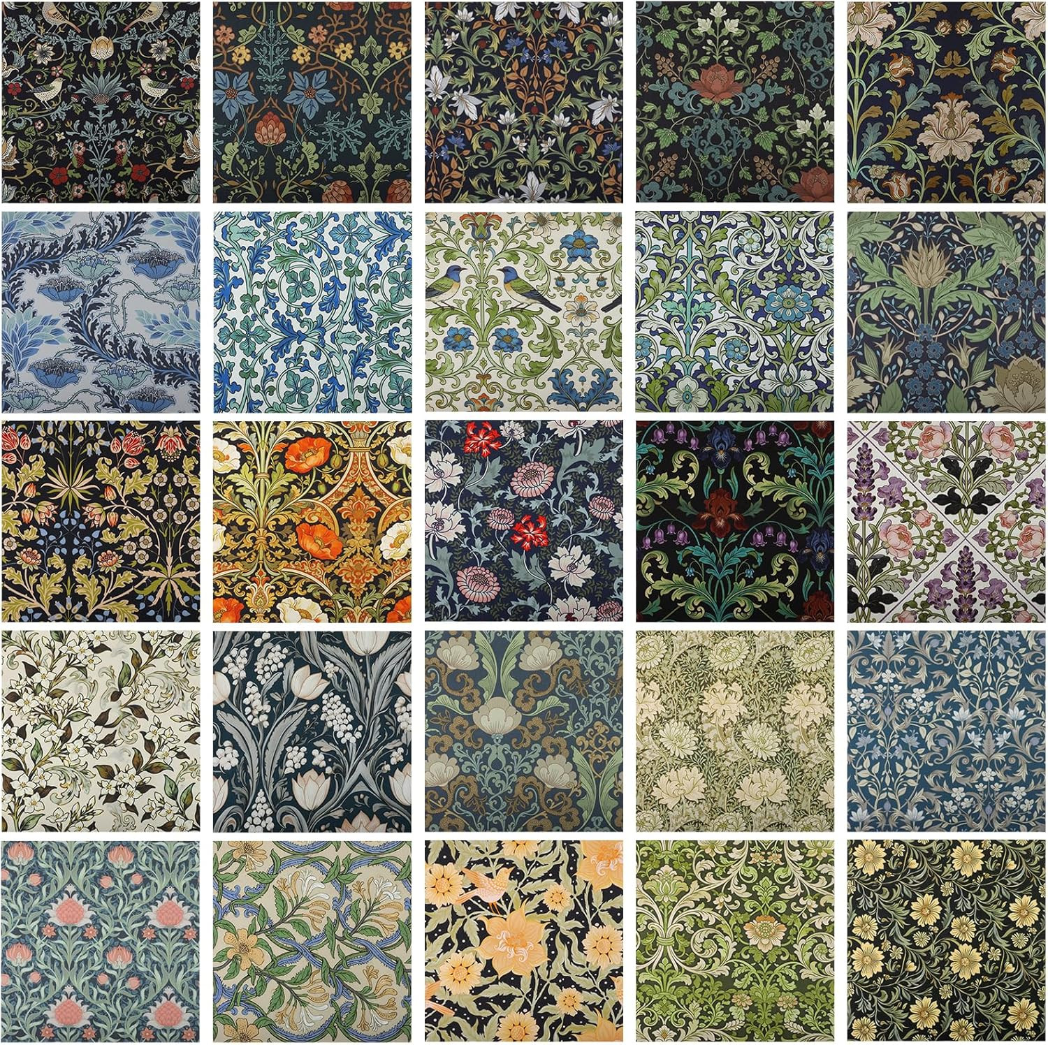 25 Pcs William Morris Flower Quilting Fabric Squares 10×10 Cotton Precut Kit