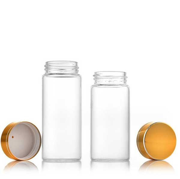 Bulk Buy Empty 5ml-200ml Clear Glass Jar Bottles With Aluminum Gold Line Caps AP