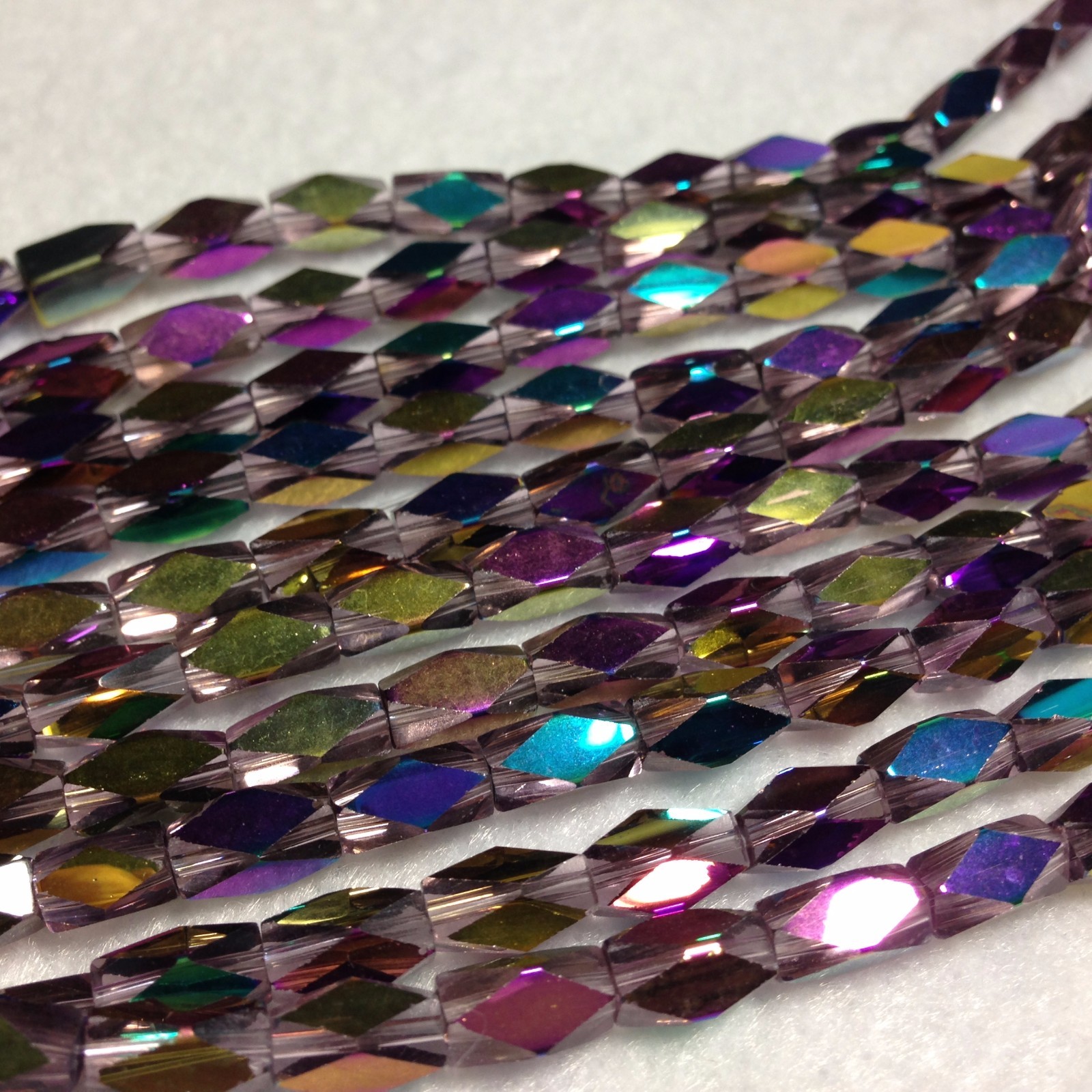 Pink AB, 8mm x 4mm Faceted Harlequin Glass Beads, Two (2) STrands