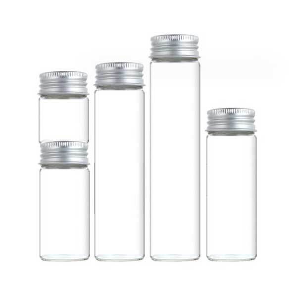 Luxurious 5ml-200ml Empty Transparent Glass Storage Bottle Aluminum Silver Cap