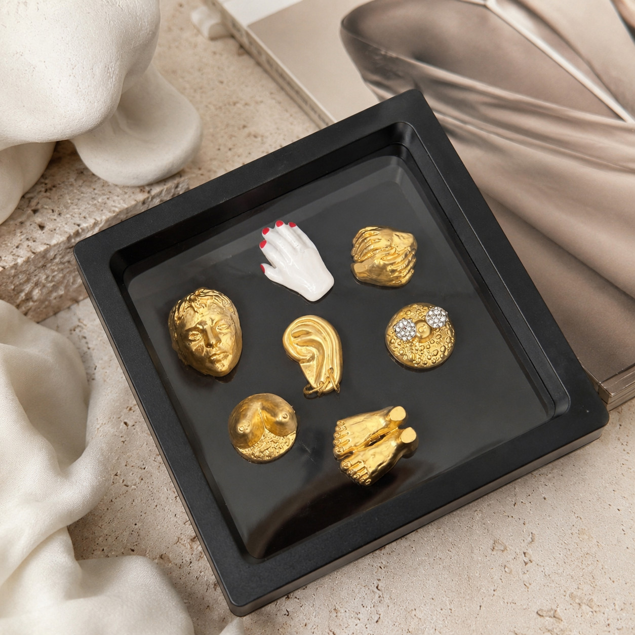 Schiaparelli Surrealist Human Body Brass Buttons Set Vintage Sculpt Sewing Coat