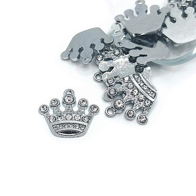 Silver and Diamond Rhinestone Crown Charms, 21x20mm – US Seller