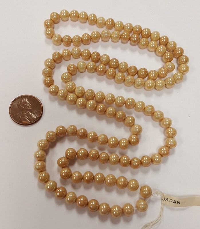 120 VINTAGE JAPANESE CHERRY BRAND GLASS BEIGE SATIN AB 6mm. ROUND BEADS 4725