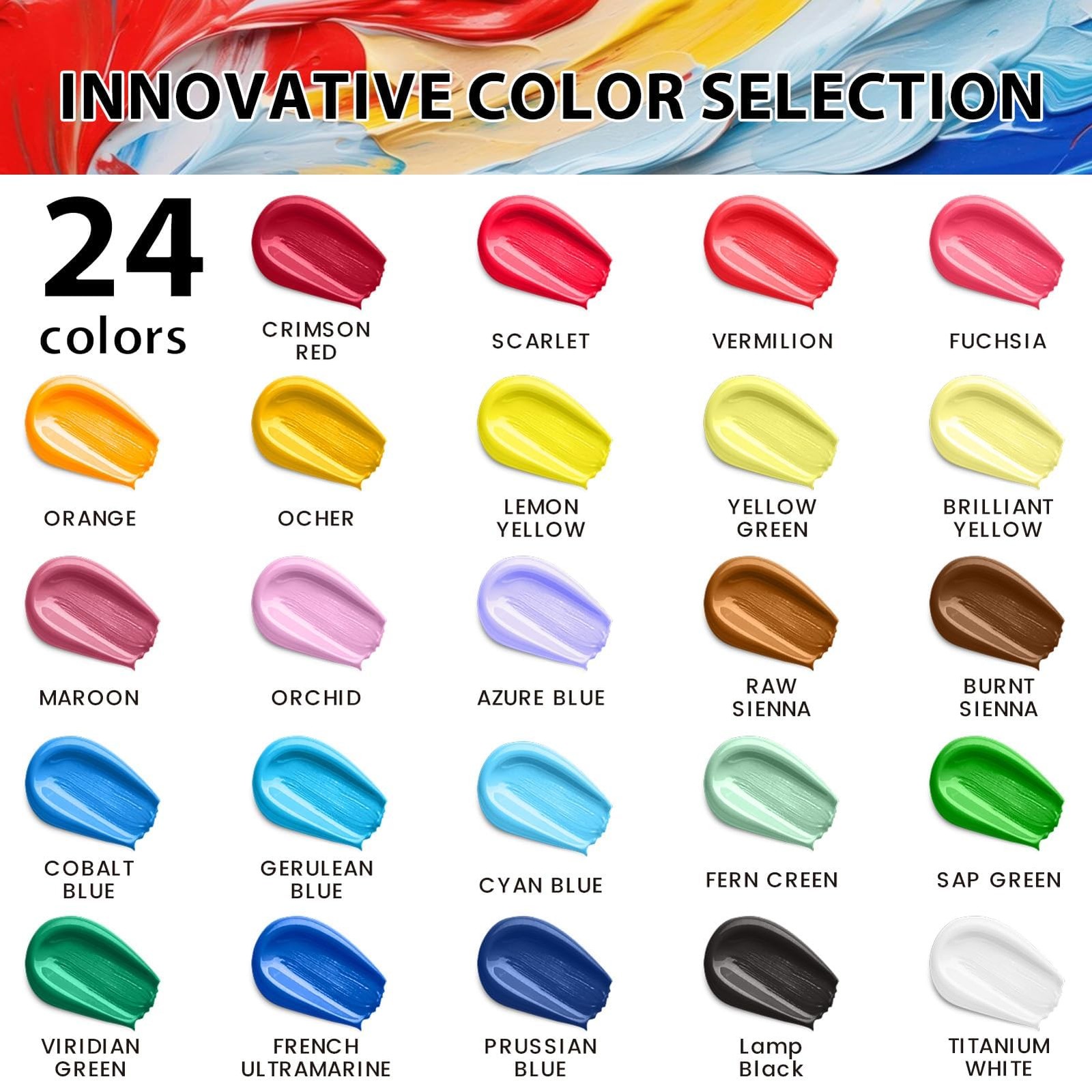 40 PCS Acrylic Paint Set – 24 Colors (2oz/60ml) with Brushes, Knives & Palett…