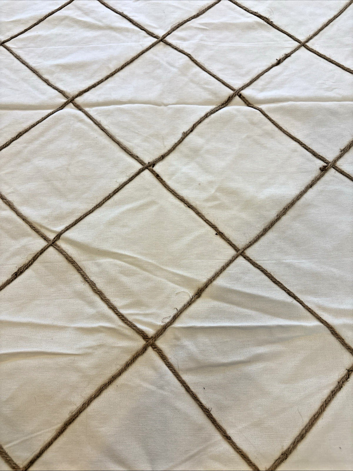 Off White & Jute Lattice Design NEW Upholstery Fabric Remnant 54″ w 42″ L