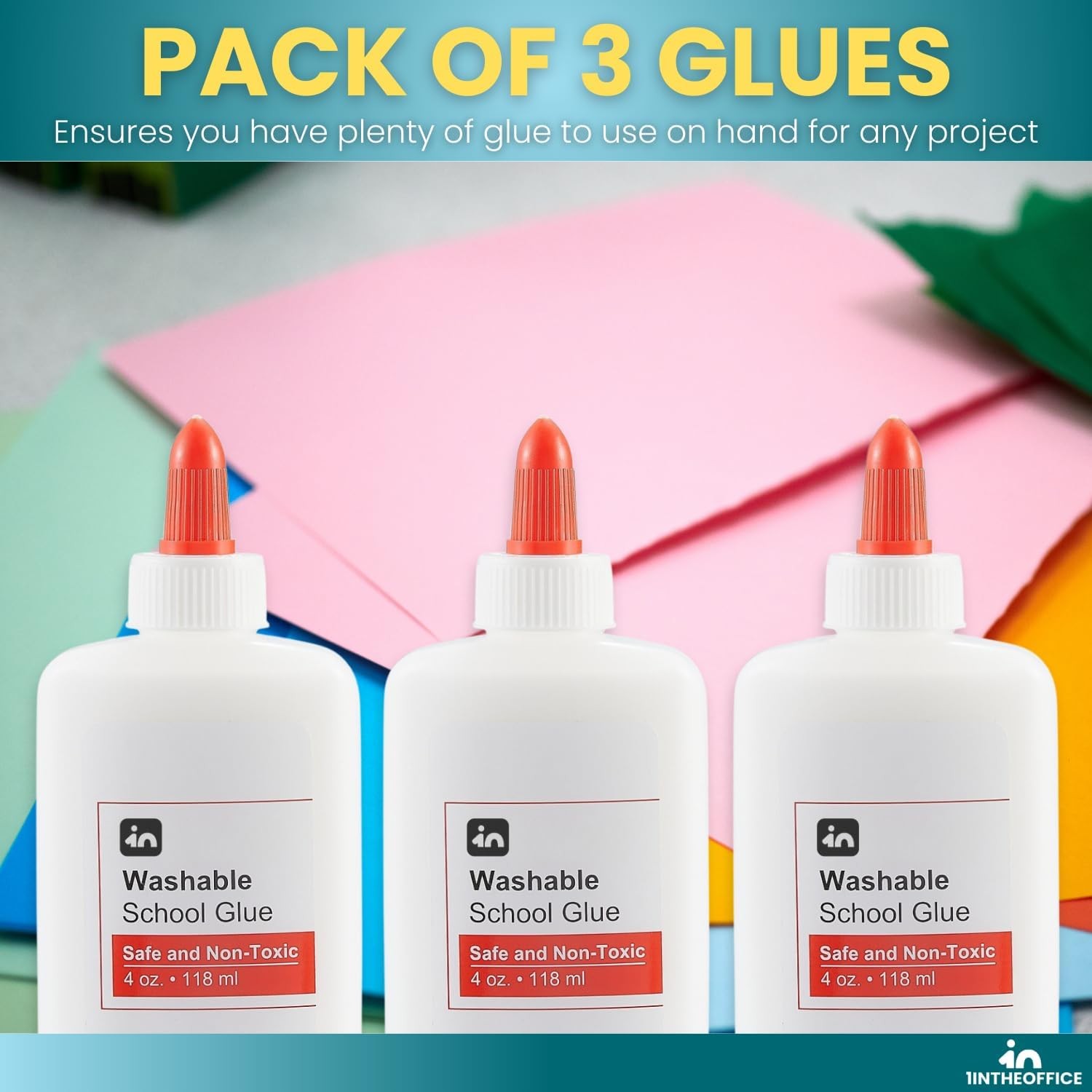 School Glue, White Glue, 4 oz./ 118 ml, Washable, Non-Toxic, 3 Pack