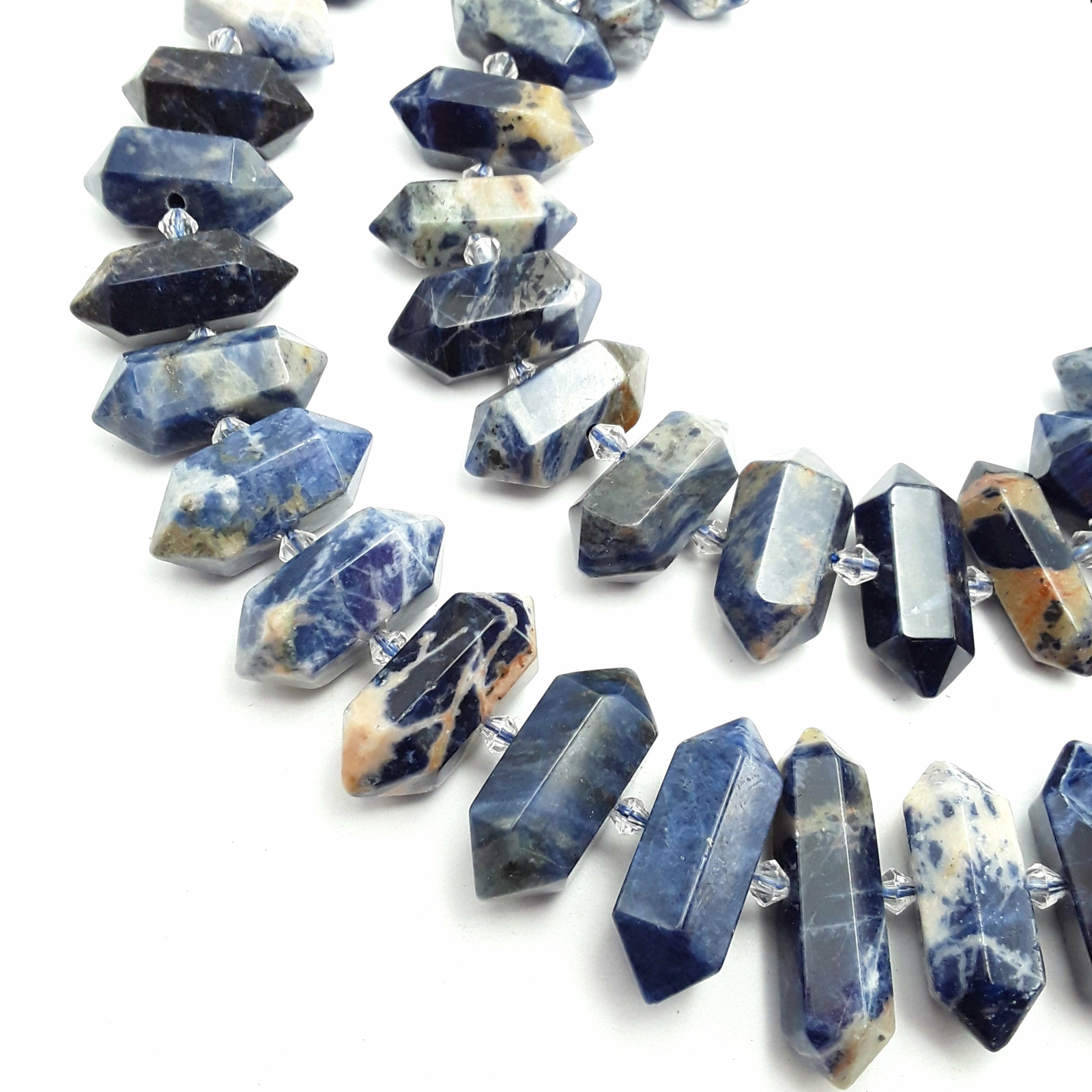 Sodalite Graduated Center Drill Faceted Points Beads Size 13-25mm 15.5″ Strand
