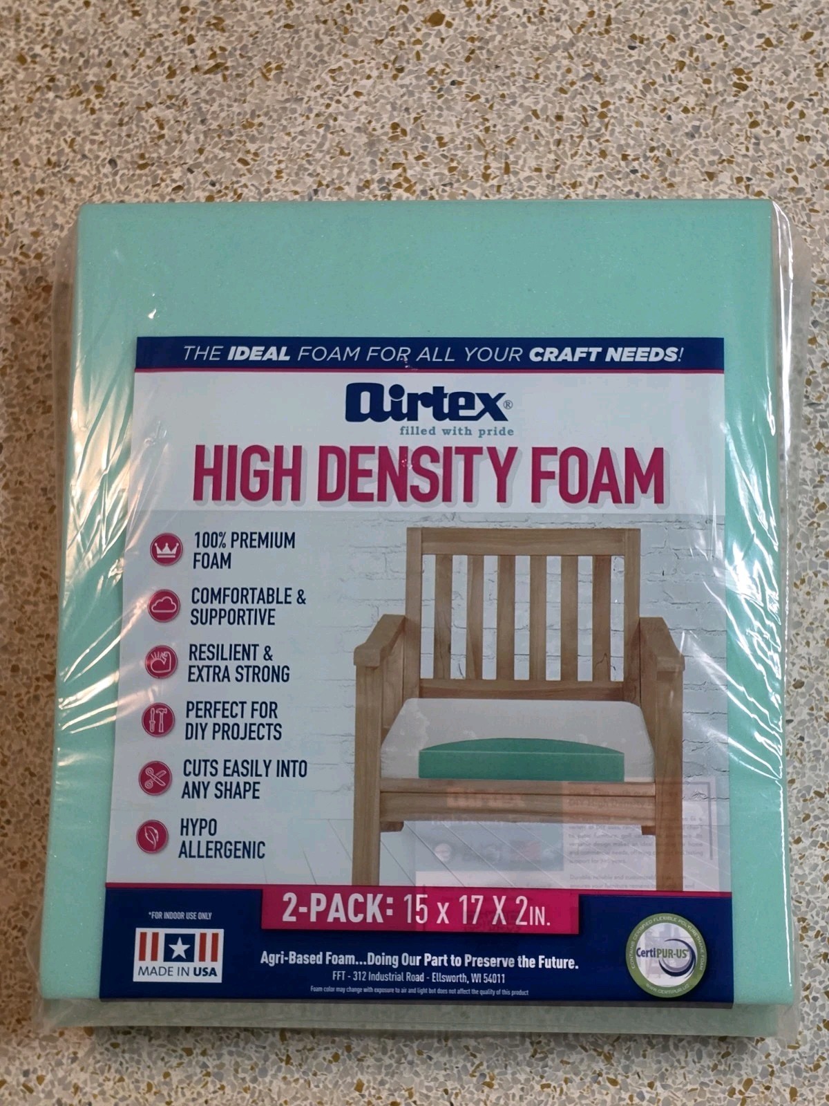 Airtex High Density Chair Pad Foam 15x17x3in Brand New!
