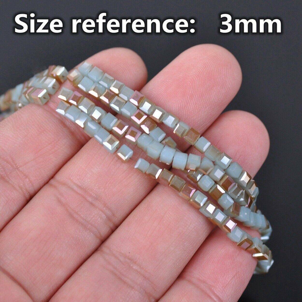 3mm 4mm 6mm 8mm 10mm 14mm Crystal Glass Cube Faceted Loose Crafts Beads Lot