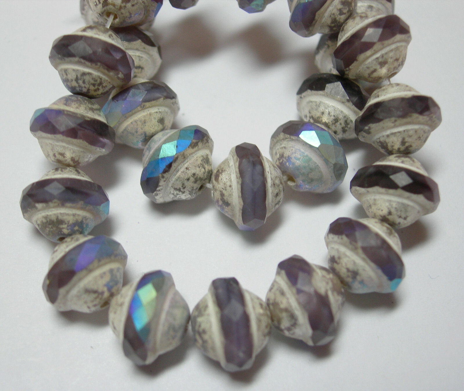 15 7mm Czech Glass Purple With a Silver AB Finish Saturn Saucer Beads